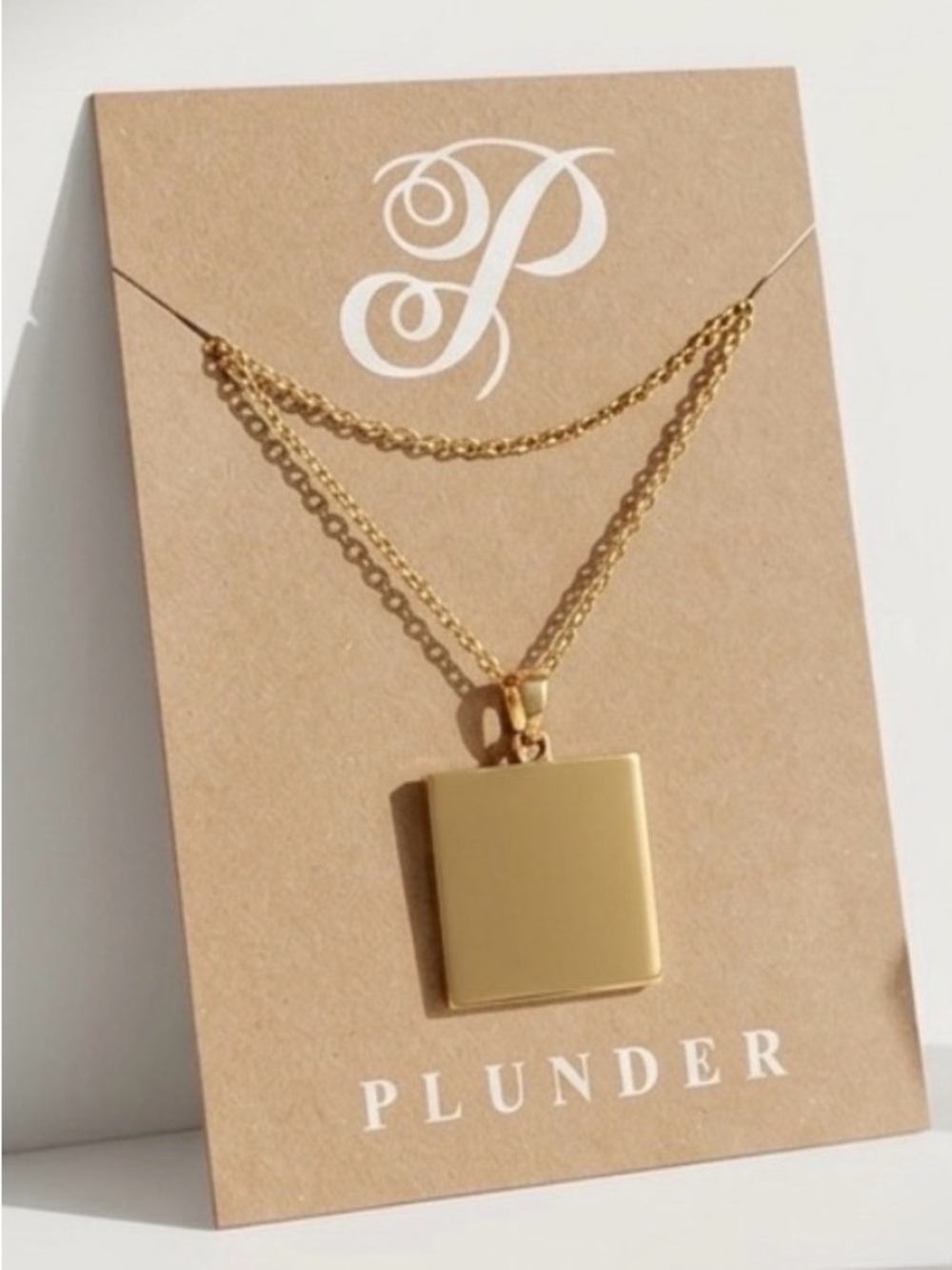 Plunder Gold-Tone Layered Square Pendant Necklace